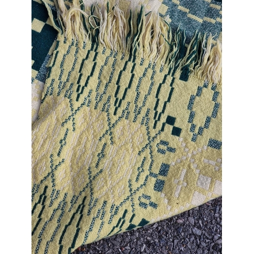 1138 - A vintage Welsh yellow and green wool blanket, labelled 'Derw', 240 x 160cm.En suite with the next l... 