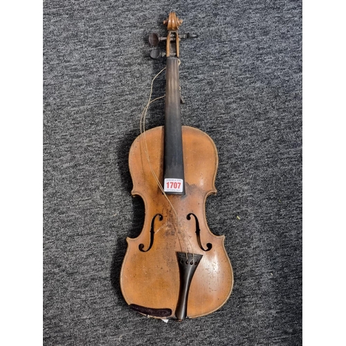 1707 - An antique Continental violin, with 13in two piece back. 