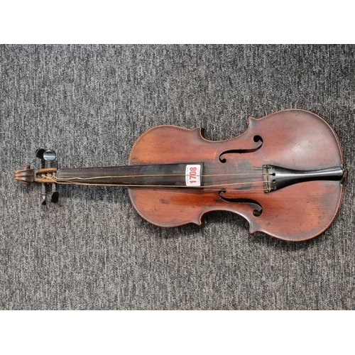 1708 - An antique Continental violin, labelled 'Medio-Fino', with 13in one piece back.  ... 