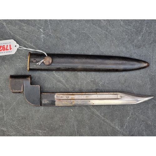 1792 - A post war British military Mk1 bayonet and sheath, stamped 'D' for Enfield and dated 1951, with 20c... 