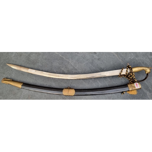 1795 - An early 20th century Indian cavalry sabre, with brass tiger's head pommel and half-basket guard, wi... 