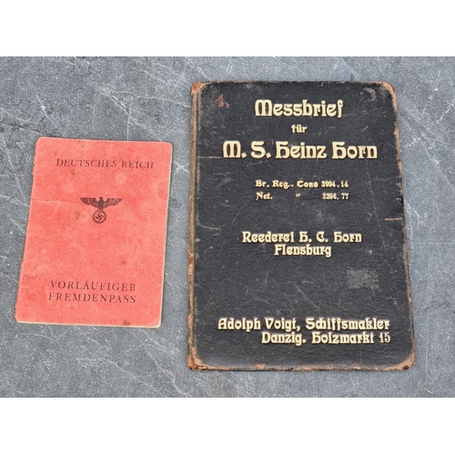 1808 - A WWII German M S Heinz Horn Messbrief; together with a WWII German foreign workers passport. (... 