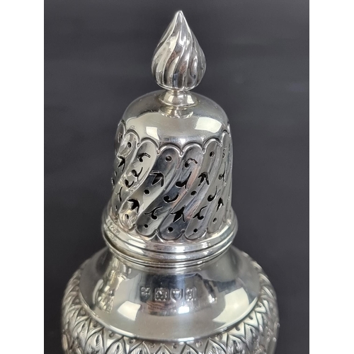 47 - A pair of silver sugar casters, by Josiah Williams & Co, London 1911, 17cm high, 238g.... 