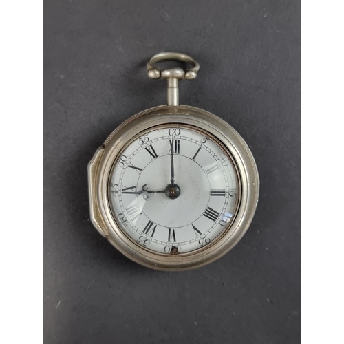 568 - A George III silver pair cased verge fusee, converted to lever key wind pocket watch, 43mm, the move... 