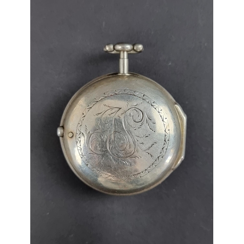 568 - A George III silver pair cased verge fusee, converted to lever key wind pocket watch, 43mm, the move... 