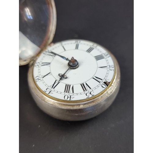 568 - A George III silver pair cased verge fusee, converted to lever key wind pocket watch, 43mm, the move... 