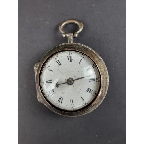 569 - A George III silver pair cased open face pocket watch dial and case, 41mm, by John Bingley London 17... 