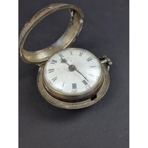 569 - A George III silver pair cased open face pocket watch dial and case, 41mm, by John Bingley London 17... 