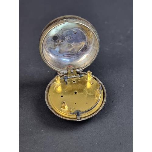 569 - A George III silver pair cased open face pocket watch dial and case, 41mm, by John Bingley London 17... 