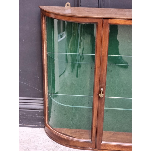 1012 - An old mahogany hanging display cabinet, 77.5cm high x 103cm wide x 19.5cm deep.