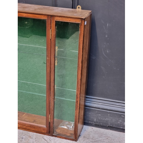 1012 - An old mahogany hanging display cabinet, 77.5cm high x 103cm wide x 19.5cm deep.