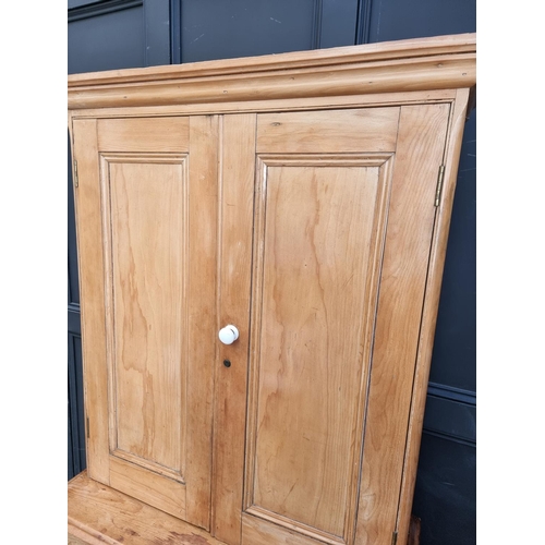 1017 - A Victorian pine secretaire cabinet, with white pottery knobs, 95cm wide.