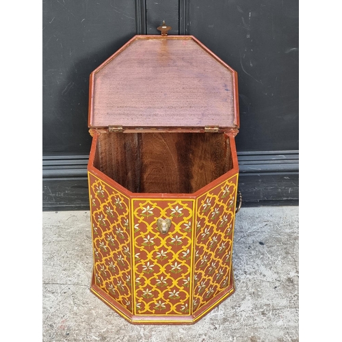 1034 - An Eastern polychrome painted hardwood octagonal chest, 42.5cm wide.