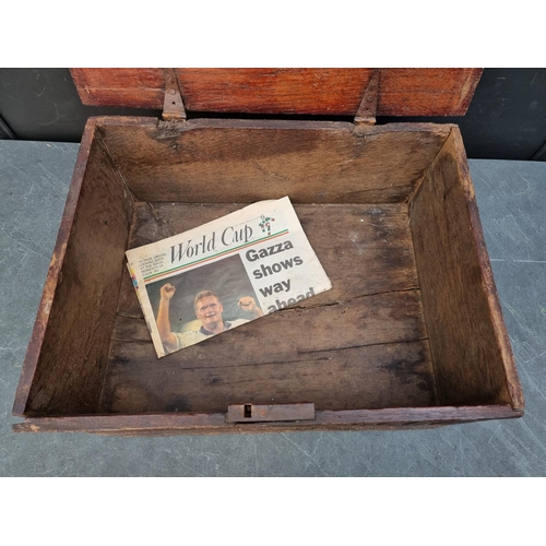 1071 - A late 17th century carved oak boarded bible box, 55cm wide. 