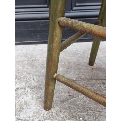 1078 - A pair of early 19th century green painted and rush seat occasional chairs, (s.d. to one).... 