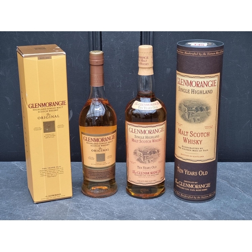 145 - Two bottles of Glenmorangie 10 year old Whisky, comprising: a 1 litre, in card tube; and 70cl, in ca... 