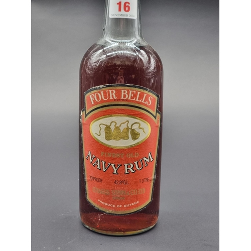 16 - A 1 litre bottle of Four Bells 'Finest Old' Navy Rum, 1970s bottling.