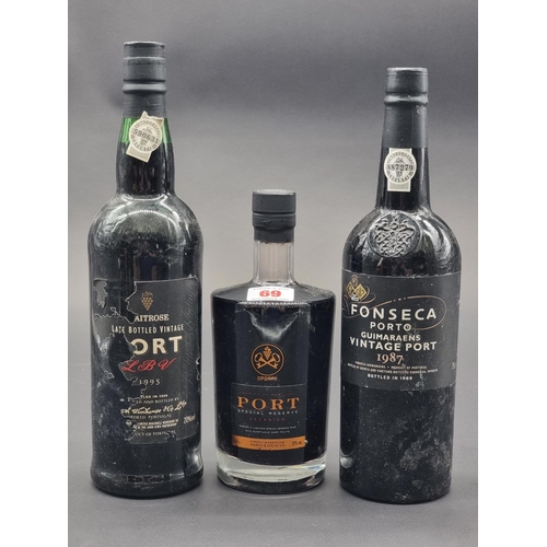 69 - Three bottles of Port, comprising: a 75cl Fonseca Guimaraens 1987 Vintage; a Waitrose 1995 LBV; and ... 