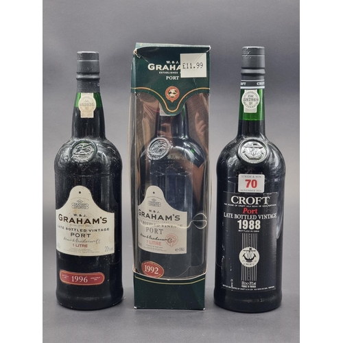 70 - Three 1 litre bottles of LBV Port, comprising: Croft 1988; Graham's 1992, in card box; and Graham's ... 