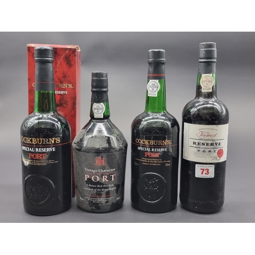 73 - Four bottles of Port, comprising: a 70cl Cockburn's 'Special Reserve'; another similar 75cl example,... 