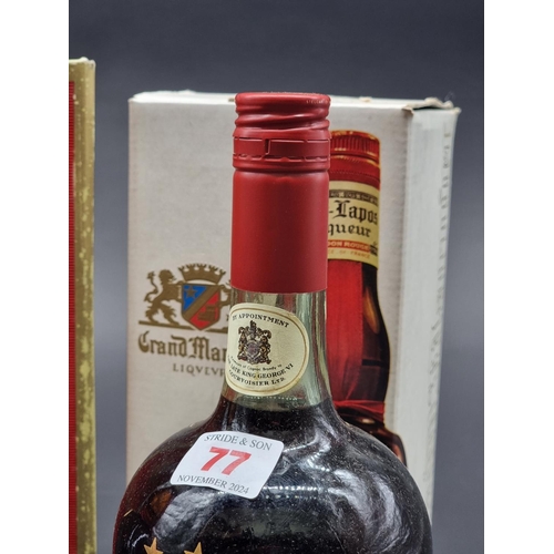 77 - An old bottle of Courvoisier Three Star Luxe Cognac, 1960s bottling; together with a 70cl bottle of ... 