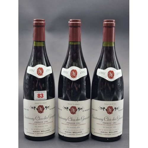 83 - Three 75cl bottles of Santenay Clos des Gravieres, 1er Cru, 1995, Adrien Belland. (3)... 