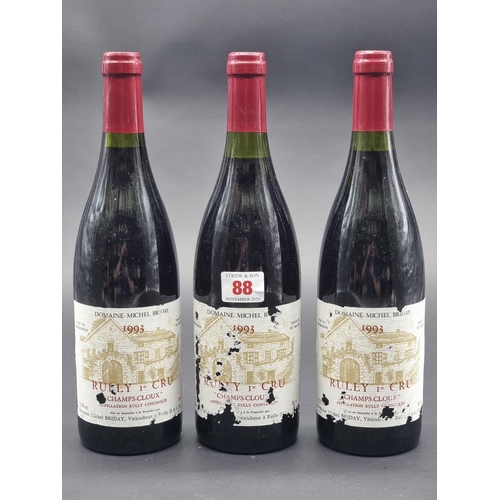 88 - Three 75cl bottles of Rully 1er Cru Champs Cloux, 1993, Michel Briday. (3)