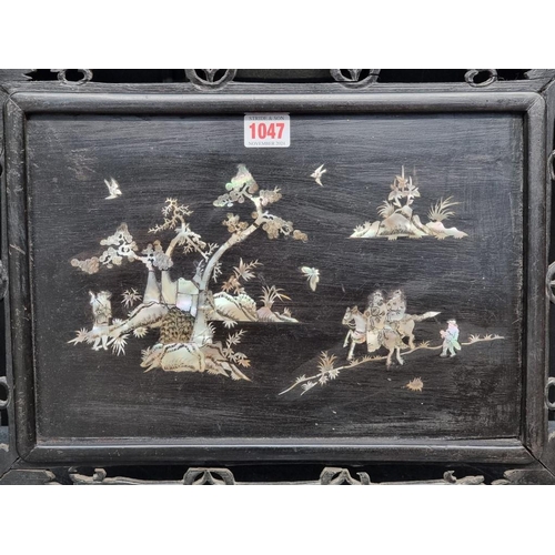 1047 - A Chinese ebonized and mother-of-pearl tray, 49.5cm wide.