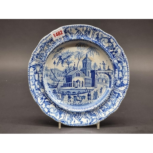 1482 - A rare early 19th century Henshall 'Spanish Procession' pattern plate, 25cm diameter, (rivetted crac... 