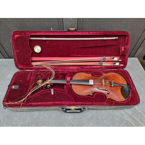 1492 - A 19th century violin, labelled 'Made by George Craske (Born 1797, Died 1888), and Sold by William E... 