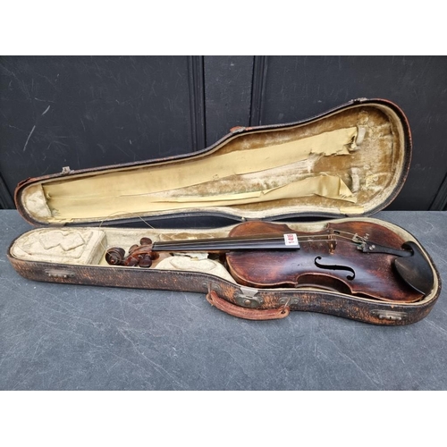 1495 - An antique Continental violin, with 14 1/4in two-piece back, in padded case.