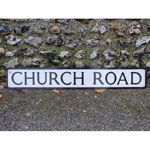 1517 - An old pressed aluminium 'Church Road' street sign, 15.5cm high x 100cm wide.