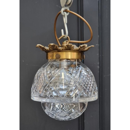 1510 - A small brass mounted cut glass ceiling light, total height 23cm.