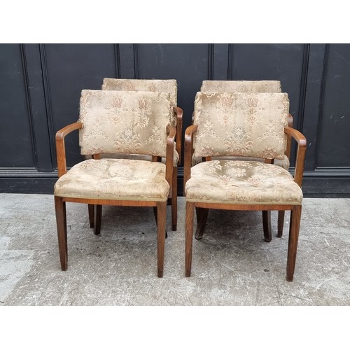 1049 - An Art Deco figured walnut extending dining table and four matching chairs, the table 212cm ext... 