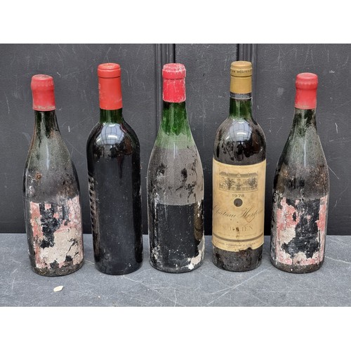 123 - Five old bottles of French red Wine, to include: Chateau les Forts de la Tour, (no label); Volnay 19... 