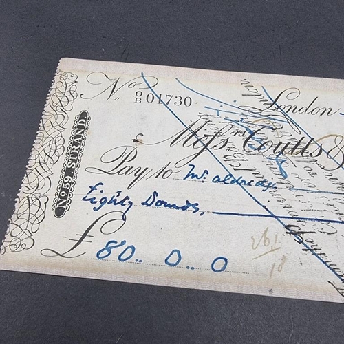 210 - CHARLES DICKENS: printed cheque drawn from Coutts Bank for the sum of £80, dated 17th Apr... 