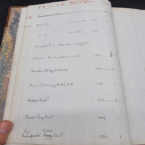 215 - LIBRARY CATALOGUE: manuscript catalogue of books, The Manor House, Sandford Orcas, 19th century, som... 