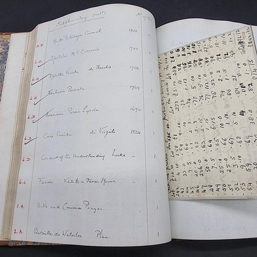 215 - LIBRARY CATALOGUE: manuscript catalogue of books, The Manor House, Sandford Orcas, 19th century, som... 