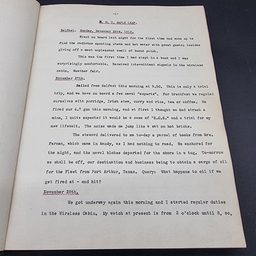 216 - EDWARDS (Norman): 'At Sea (1916-1919). A War Diary..': typescript, c.130pp: a concisely written acco... 