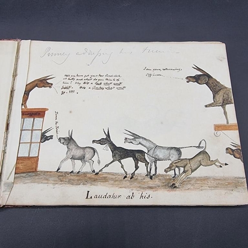 221 - CARICATURE ALBUM: 'Political Donkeys': album c.1840, 12pp with watercolours and a few other pen... 