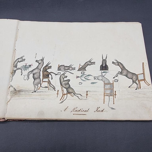 221 - CARICATURE ALBUM: 'Political Donkeys': album c.1840, 12pp with watercolours and a few other pen... 