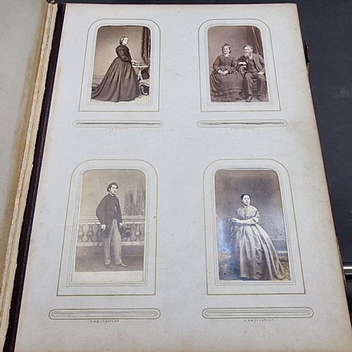 227 - CARTE DE VISITE: album of approx 225 CDV portraits, embossed brown morocco covers with metallic clos... 