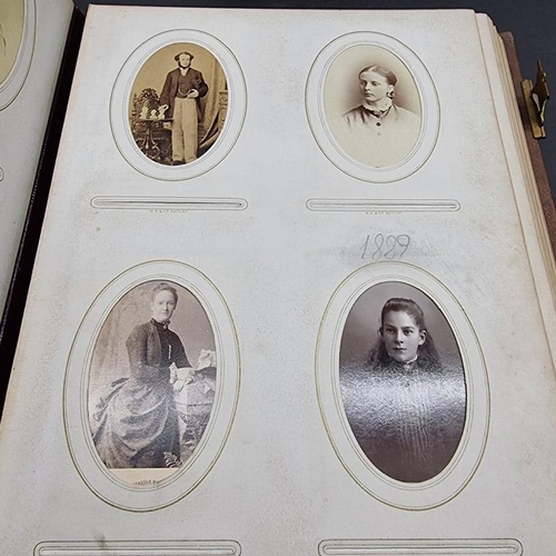 227 - CARTE DE VISITE: album of approx 225 CDV portraits, embossed brown morocco covers with metallic clos... 