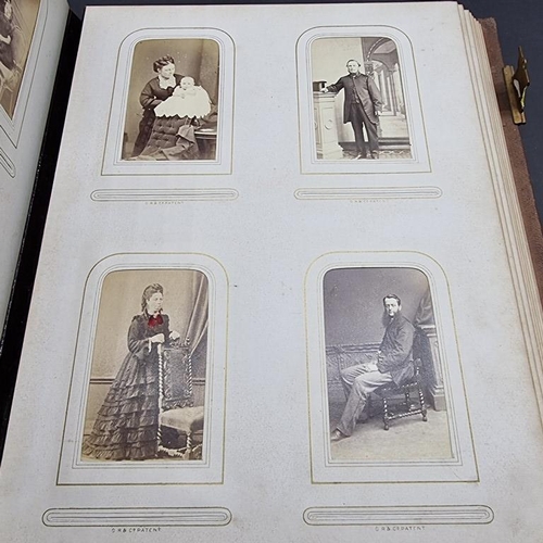 227 - CARTE DE VISITE: album of approx 225 CDV portraits, embossed brown morocco covers with metallic clos... 