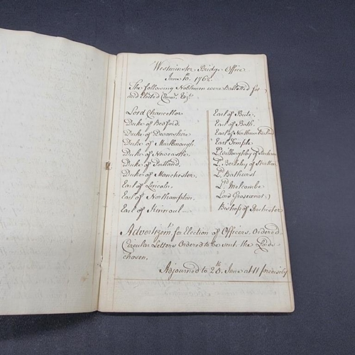 247 - MANUSCRIPT: City of London Clerk of Works Minute Book, 1762-63. With list of the commissioners ... 