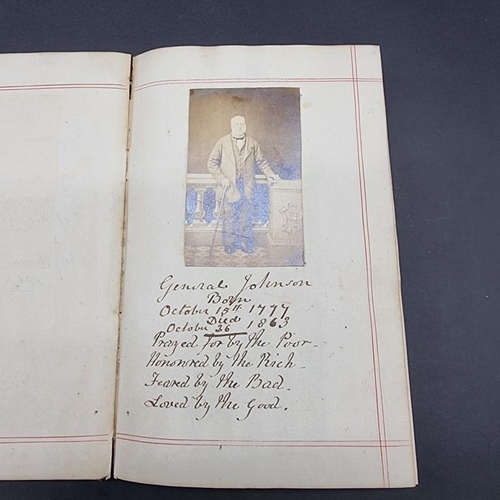 252 - LIEUTENANT GENERAL WILLIAM AUGUSTUS JOHNSON (1777-1863): a manuscript memorial book, initial leaf de... 