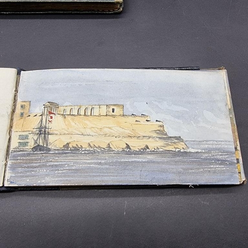 256 - CAPTAIN CAUSTON: TWO WATERCOLOUR SKETCHBOOKS: approx 69 watercolours in 2 albums, circa 1868-78, som... 