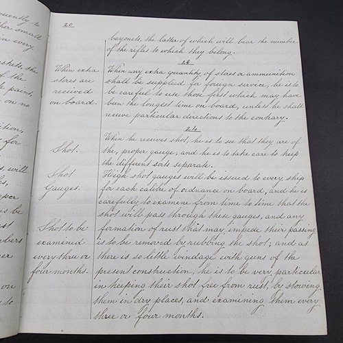 270 - MANUSCRIPT: 19TH CENTURY GUNNERY NOTES: neatly written manuscript dated 1867, approx 245pp relating ... 