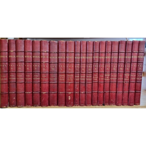 289 - BINDINGS: RUSKIN (John): Works: 1871-80: 20 vols, near contemporary full red morocco gilt,... 