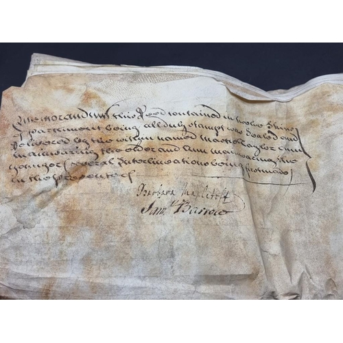 544 - VELLUM INDENTURE: Enrolment in Chancery by Thomas Edwards, June 1652, countersigned by Edward Spence... 